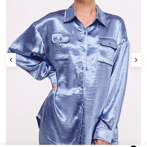 A’ Edge Shimmering Blue Blouse with Silver Buttons
